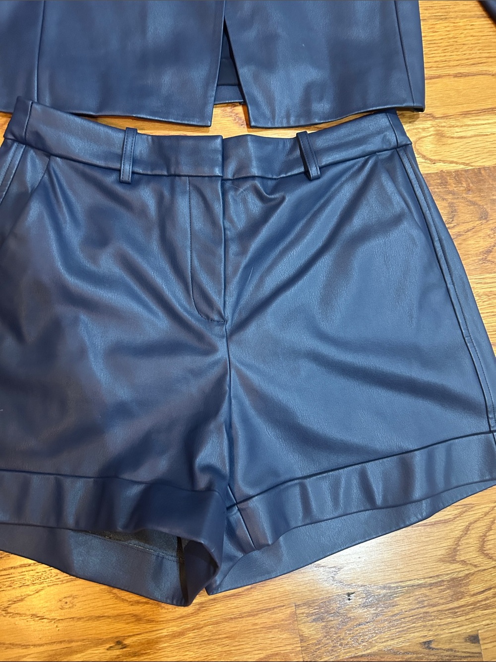 J. Crew Navy Faux Leather Blazer and Shorts Set - Picture 3 of 5
